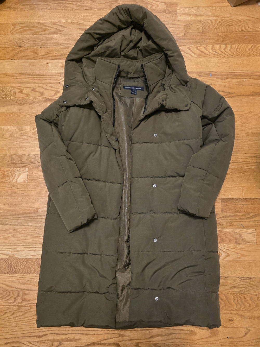 Long Hooded Puffer Coat - Olive